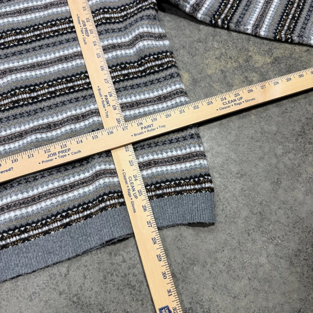 Free Assembly Sweater Mens L Grey Striped Fair Isle Crewneck Long Sleeve Knit
